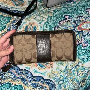 Brown and Tan Zip-Around Wallet